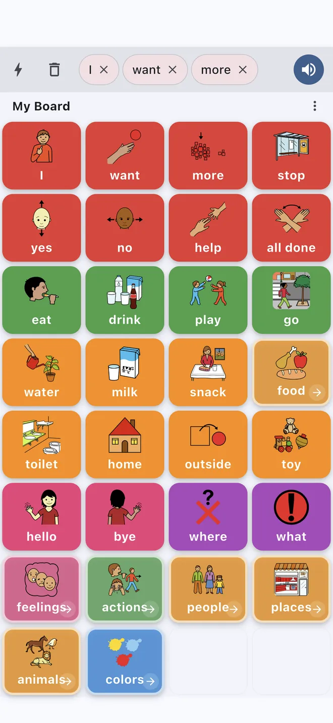 Main board with sentence bar and speak button